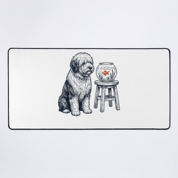 Item preview, Vintage Old English Sheepdog with Goldfish Dog Lover designed and sold by dian-rody-crest.
