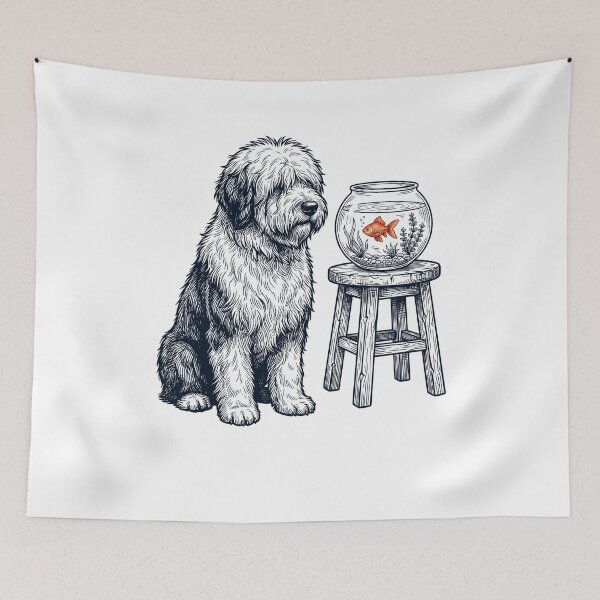 Item preview, Vintage Old English Sheepdog with Goldfish Dog Lover designed and sold by dian-rody-crest.