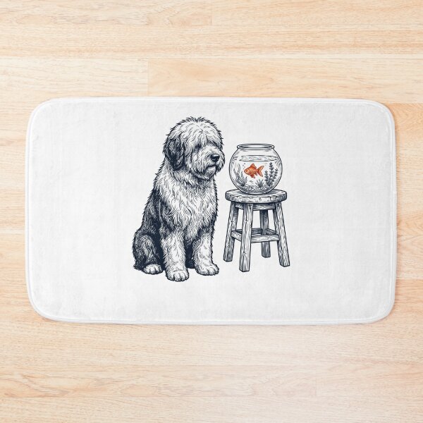 Item preview, Vintage Old English Sheepdog with Goldfish Dog Lover designed and sold by dian-rody-crest.