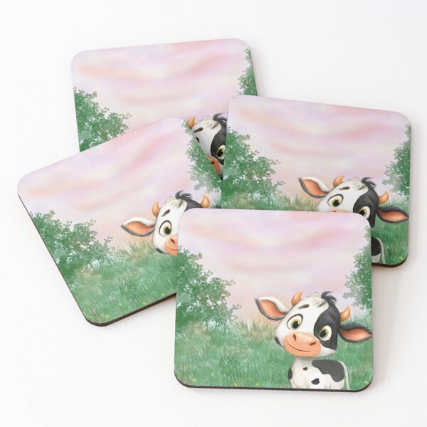 Item preview, Cute Baby Cow in Flower Field Watercolor Nursery Art designed and sold by ARTZDIG.