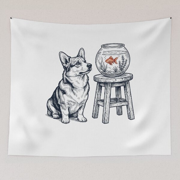 Item preview, Vintage Pembroke Welsh Corgi with Goldfish Dog Lover designed and sold by dian-rody-crest.