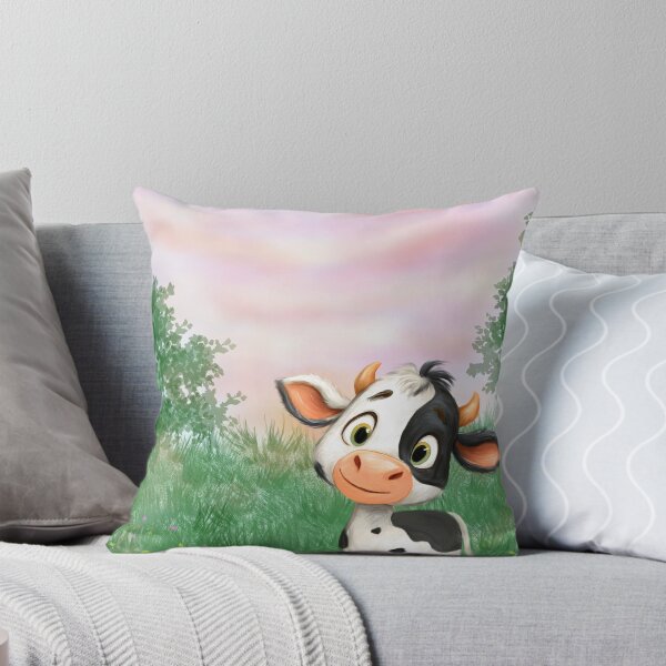 Item preview, Cute Baby Cow in Flower Field Watercolor Nursery Art designed and sold by ARTZDIG.