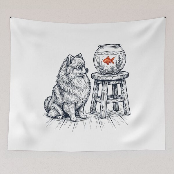 Item preview, Vintage Pomeranian with Goldfish Dog Lover designed and sold by dian-rody-crest.