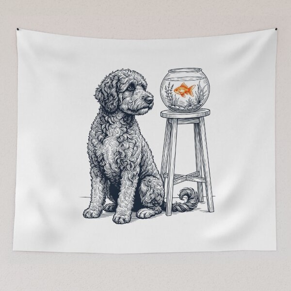 Item preview, Vintage Portuguese Water Dog with Goldfish Dog Lover designed and sold by dian-rody-crest.