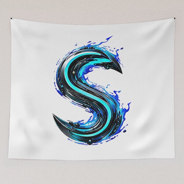 Item preview, AquaFlare Cipher The Teal Inferno Letter S designed and sold by BlissBlvdShop.