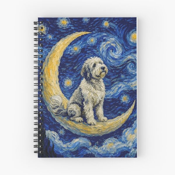 Item preview, Funny Sheepadoodle Starry Night Painting Cute Moon Stars Mom Dad Kids designed and sold by FurryHavenPH.