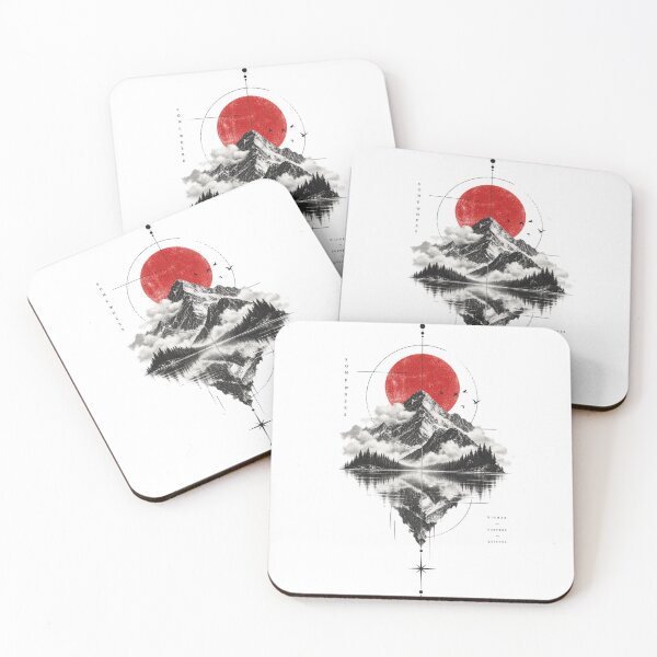 Item preview, Mountain Red Sun — Japanese Inspired Minimalist Nature Art designed and sold by mari0n980.