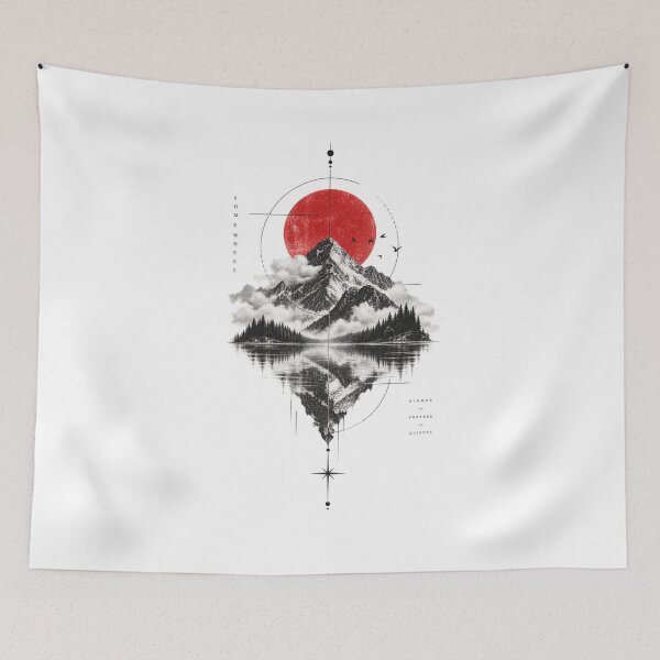 Item preview, Mountain Red Sun — Japanese Inspired Minimalist Nature Art designed and sold by mari0n980.