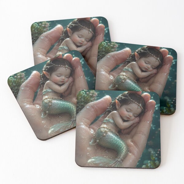 Item preview, Tiny Sleeping Mermaid Baby in a Hand – Magical Underwater Fantasy Art designed and sold by Bhaskar Digital Art.