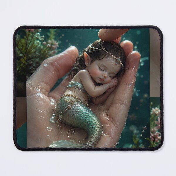 Item preview, Tiny Sleeping Mermaid Baby in a Hand – Magical Underwater Fantasy Art designed and sold by Bhaskar Digital Art.