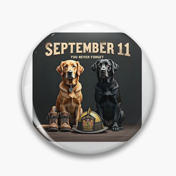 Item preview, PATRIOT DAY FIREFIGHTER DOGS 9/11 MEMORIAL NEVER FORGET ART designed and sold by PawsStudioAU.