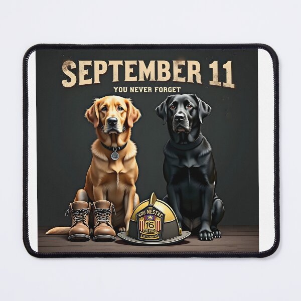 Item preview, PATRIOT DAY FIREFIGHTER DOGS 9/11 MEMORIAL NEVER FORGET ART designed and sold by PawsStudioAU.