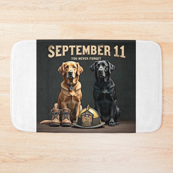 Item preview, PATRIOT DAY FIREFIGHTER DOGS 9/11 MEMORIAL NEVER FORGET ART designed and sold by PawsStudioAU.