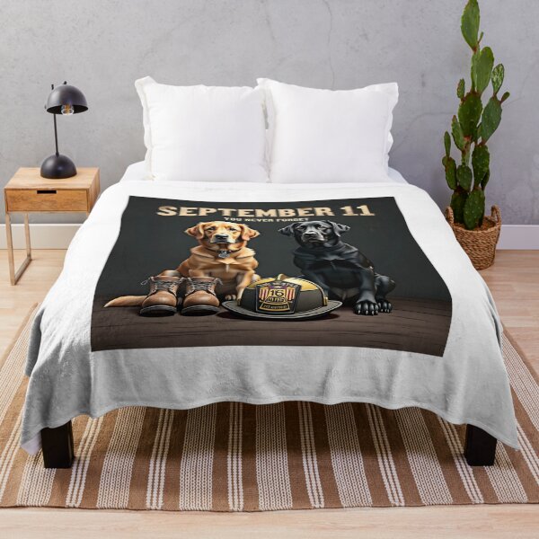 Item preview, PATRIOT DAY FIREFIGHTER DOGS 9/11 MEMORIAL NEVER FORGET ART designed and sold by PawsStudioAU.