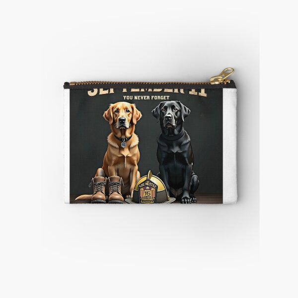 Item preview, PATRIOT DAY FIREFIGHTER DOGS 9/11 MEMORIAL NEVER FORGET ART designed and sold by PawsStudioAU.