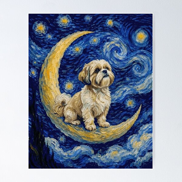Item preview, Funny Shih Tzu Starry Night Painting Cute Moon Stars Mom Dad Kids designed and sold by FurryHavenPH.