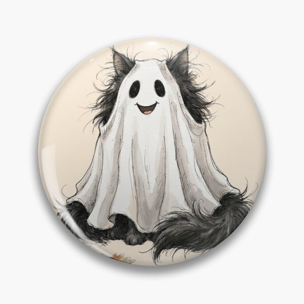 Item preview, Fluffy Black Cat in Sheet Ghost Costume Halloween Watercolor designed and sold by BreezifyDesignStudio.