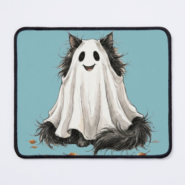 Item preview, Fluffy Black Cat in Sheet Ghost Costume Halloween Watercolor designed and sold by BreezifyDesignStudio.