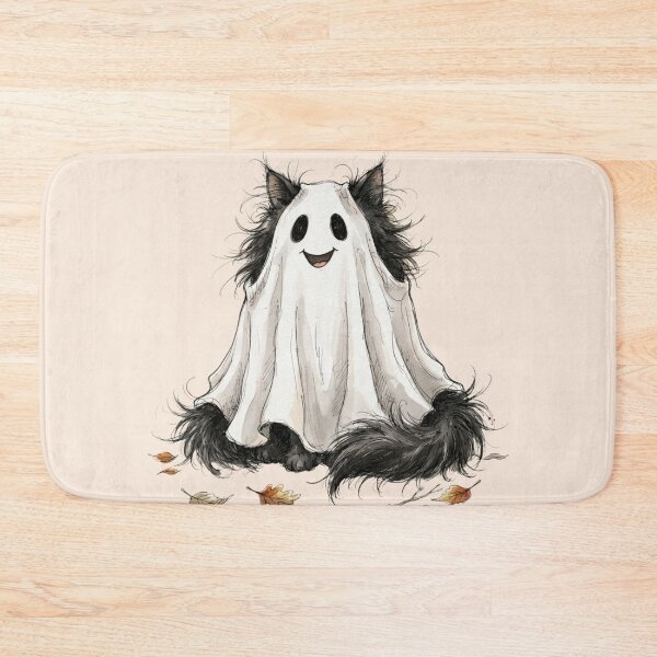 Item preview, Fluffy Black Cat in Sheet Ghost Costume Halloween Watercolor designed and sold by BreezifyDesignStudio.