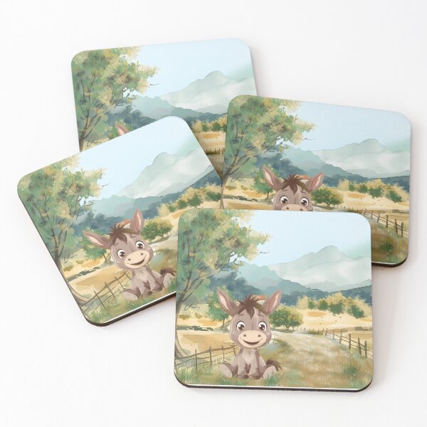 Item preview, Cute Little Donkey in Mountain Meadow Watercolor Kids Illustration designed and sold by ARTZDIG.