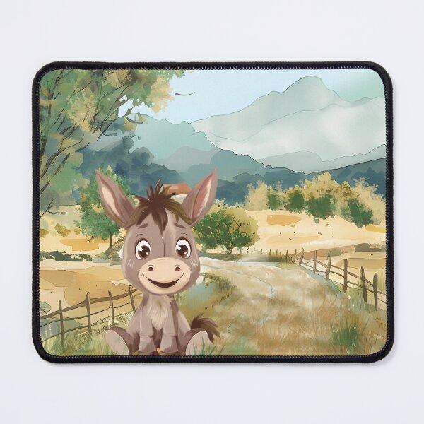 Item preview, Cute Little Donkey in Mountain Meadow Watercolor Kids Illustration designed and sold by ARTZDIG.