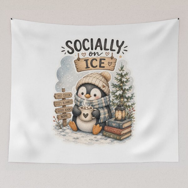 Item preview, Socially on Ice | Cute Penguin Winter Sticker designed and sold by DreamyBrushArt.
