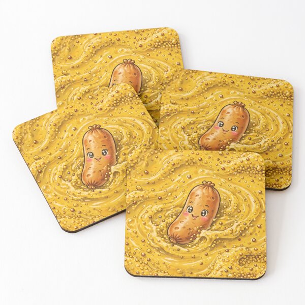 Item preview, Kawaii Sausage Swimming in Mustard designed and sold by m-y-A-I-A-R-T-.