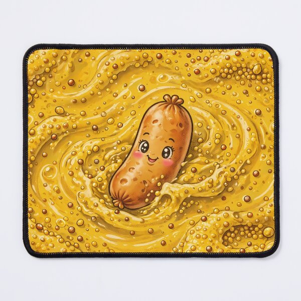 Item preview, Kawaii Sausage Swimming in Mustard designed and sold by m-y-A-I-A-R-T-.
