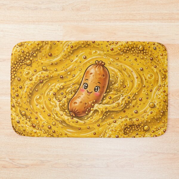 Item preview, Kawaii Sausage Swimming in Mustard designed and sold by m-y-A-I-A-R-T-.