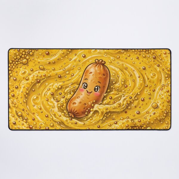 Item preview, Kawaii Sausage Swimming in Mustard designed and sold by m-y-A-I-A-R-T-.