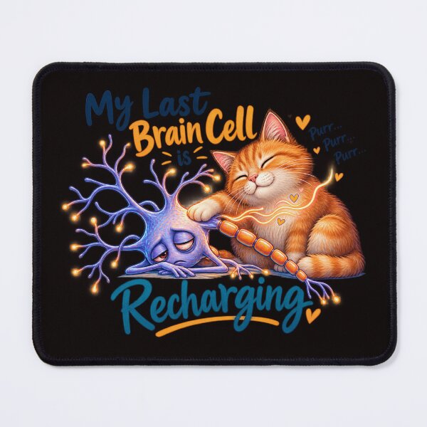 Item preview, My Last Brain Cell Is Recharging – Funny Cat & Neuron Design designed and sold by Tadeusz1.
