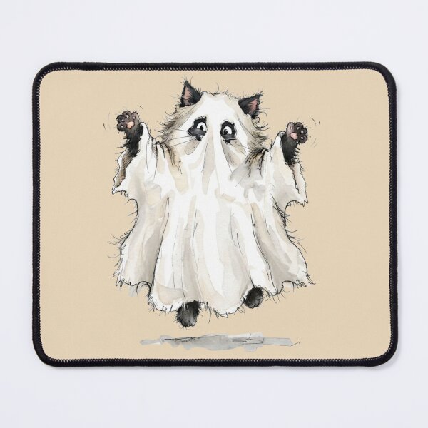 Item preview, Funny Fluffy Black Cat Sheet Ghost Boo Halloween Watercolor designed and sold by BreezifyDesignStudio.