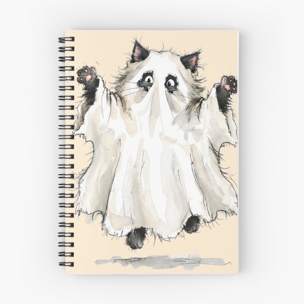Item preview, Funny Fluffy Black Cat Sheet Ghost Boo Halloween Watercolor designed and sold by BreezifyDesignStudio.
