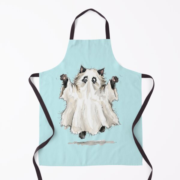 Item preview, Funny Fluffy Black Cat Sheet Ghost Boo Halloween Watercolor designed and sold by BreezifyDesignStudio.
