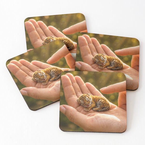 Item preview, Baby Tiger in Gentle Hands Under Golden Sunlight designed and sold by Bhaskar Digital Art.