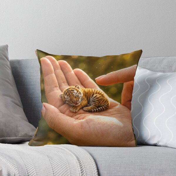 Item preview, Baby Tiger in Gentle Hands Under Golden Sunlight designed and sold by Bhaskar Digital Art.