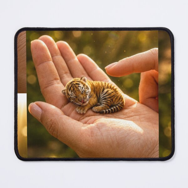 Item preview, Baby Tiger in Gentle Hands Under Golden Sunlight designed and sold by Bhaskar Digital Art.