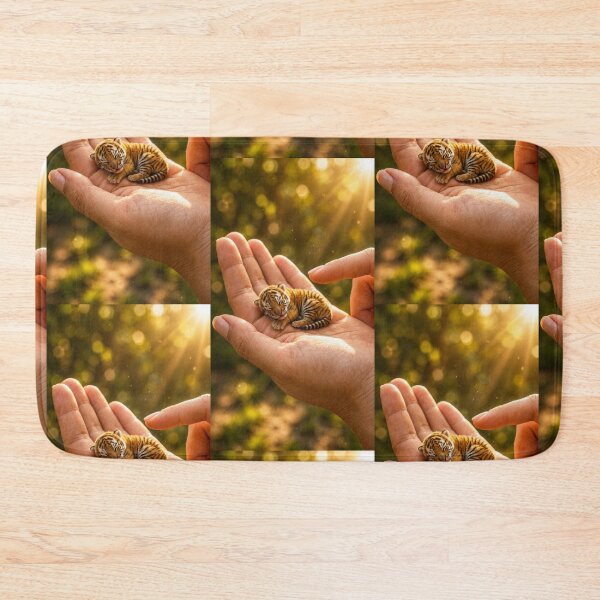 Item preview, Baby Tiger in Gentle Hands Under Golden Sunlight designed and sold by Bhaskar Digital Art.