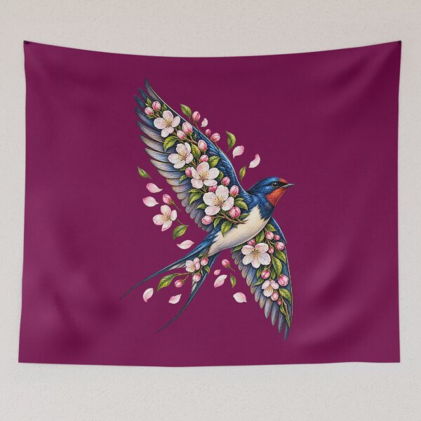 Item preview, Copy of Elegant Barn Swallow in Cherry Blossom Wreath - Spring Nature Art designed and sold by Evelashop.
