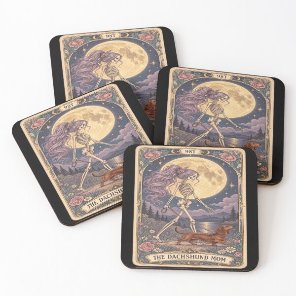 Item preview, Skeleton Dachshund Mom Moon Tarot designed and sold by POD DYNASTY | Original Print On Demand T-Shirt Graphics.