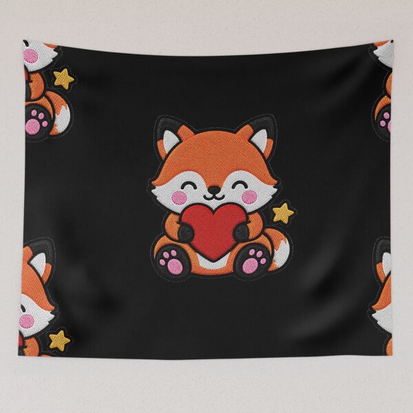 Item preview, Cute Fox Hugging Red Heart Kawaii Embroidery Patch designed and sold by ColorSplash123.