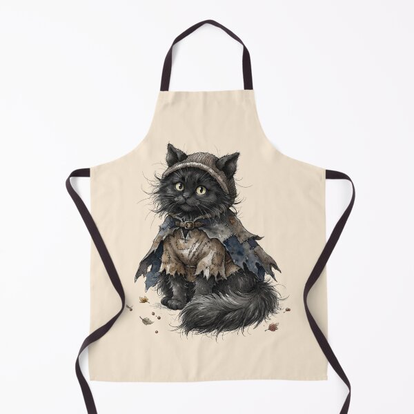 Item preview, Fluffy Black Cat in Tattered Cloak and Knit Beanie Autumn Art designed and sold by BreezifyDesignStudio.