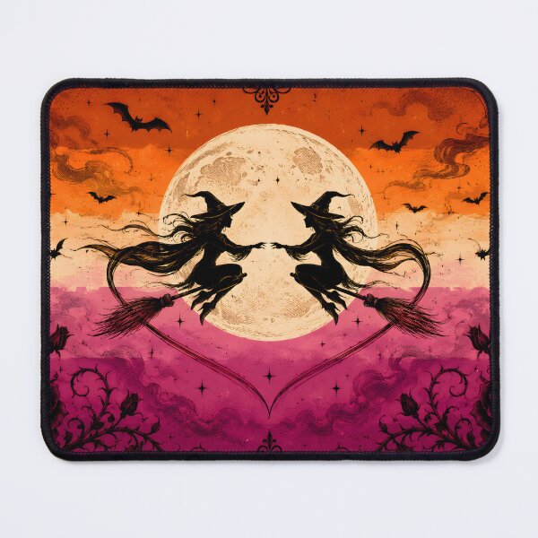 Item preview, Witchy Lesbian Pride Flag Halloween Full Moon, Bats, Heart designed and sold by Travelslightly.