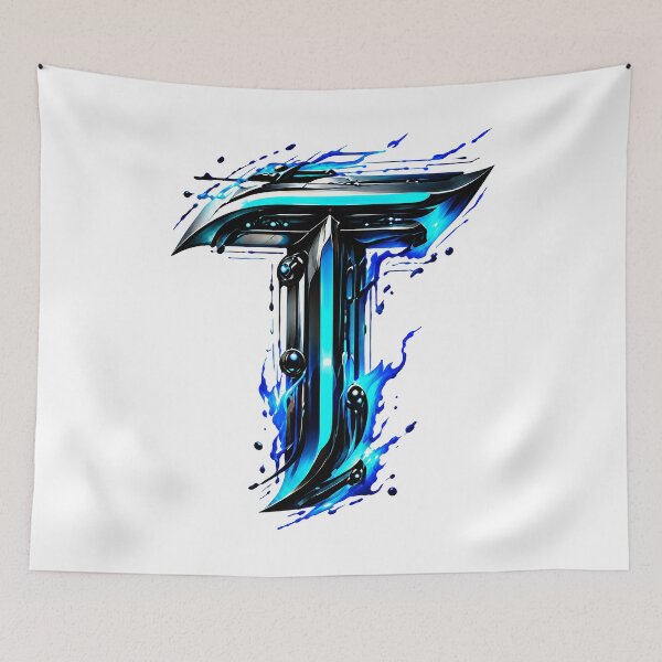 Item preview, AquaFlare Cipher The Teal Inferno Letter T designed and sold by BlissBlvdShop.