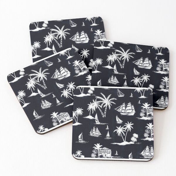 Item preview, Vintage Tropical Nautical Pattern with Tall Ships and Palm Trees designed and sold by Freedom Line Studio.