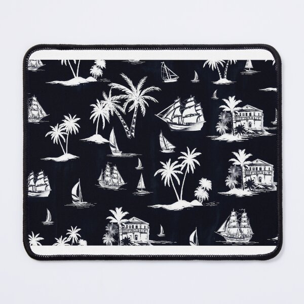 Item preview, Vintage Tropical Nautical Pattern with Tall Ships and Palm Trees designed and sold by Freedom Line Studio.