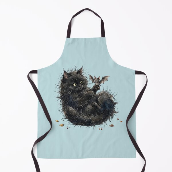 Item preview, Fluffy Black Cat Playing with Cute Bat Halloween Watercolor designed and sold by BreezifyDesignStudio.