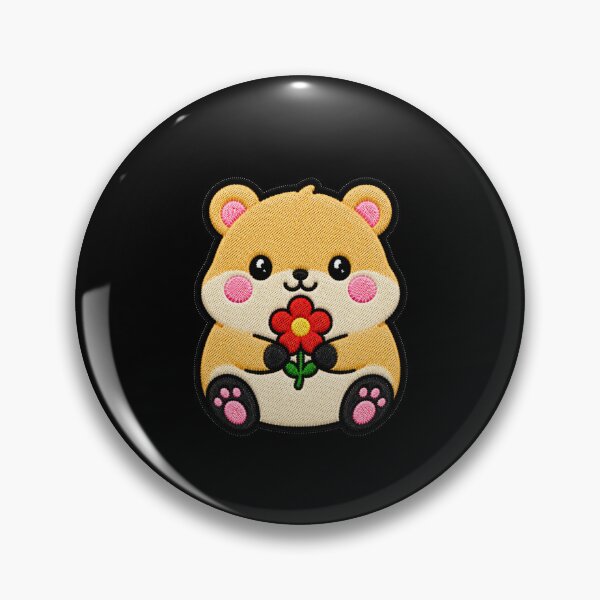 Item preview, Cute Hamster Holding Red Flower Kawaii Embroidery Patch designed and sold by ColorSplash123.