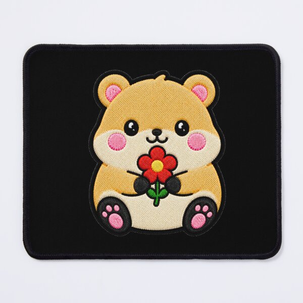 Item preview, Cute Hamster Holding Red Flower Kawaii Embroidery Patch designed and sold by ColorSplash123.
