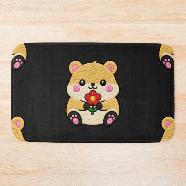 Item preview, Cute Hamster Holding Red Flower Kawaii Embroidery Patch designed and sold by ColorSplash123.